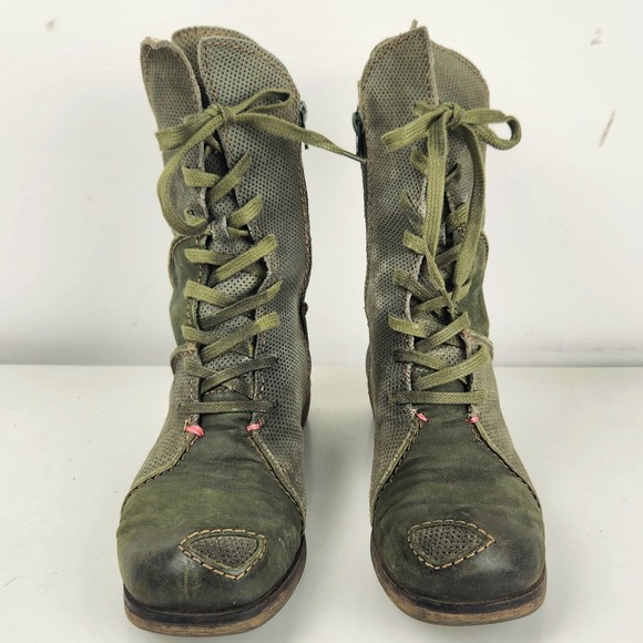 Rovers Womens Boots Green Leather Lace Up Zip Ankle Mid Calf Casual Stylish - Picture 2 of 12